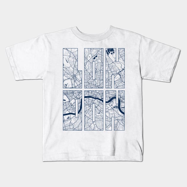 London, England City Map Typography - Coastal Kids T-Shirt by deMAP Studio